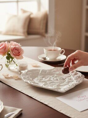 Valentines Heart Shaped Relief Plate Cherubs Cupids #7360